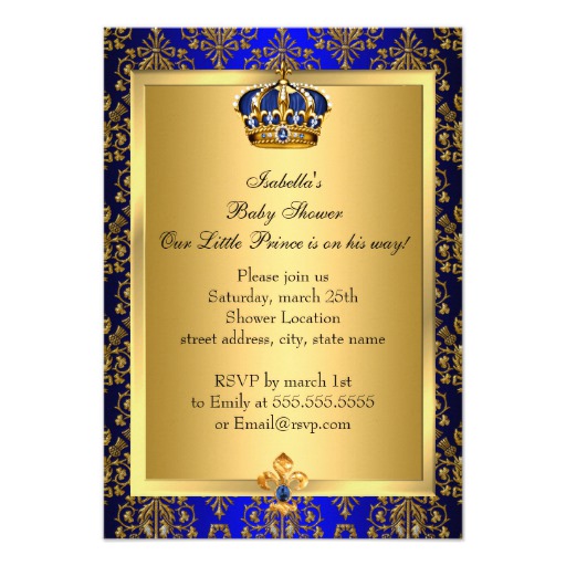 Little Prince Royal Blue Crown Baby Shower Invite - Image 2