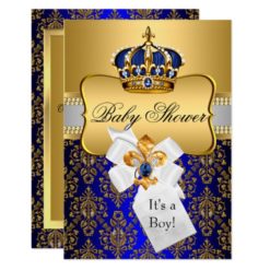 Little Prince Royal Blue Crown Baby Shower Invite