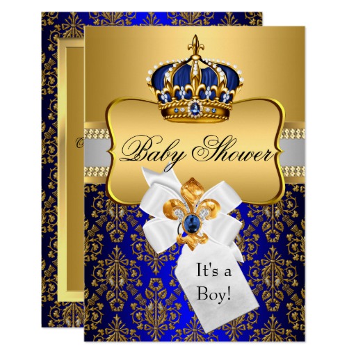 Little Prince Royal Blue Crown Baby Shower Invite