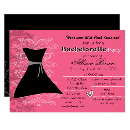 Little black dress bachelorette party invite