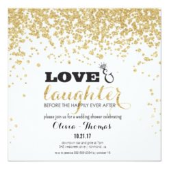 Love & Laughter Gold Glitter Wedding Shower Invite