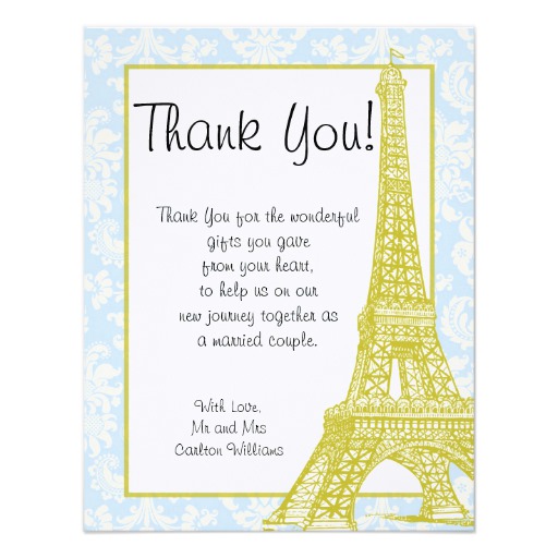 Wedding in Paris Blue Damask Flat Thank You Card