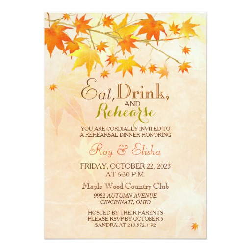 Maple Leaf Wedding Rehearsal Dinner Card