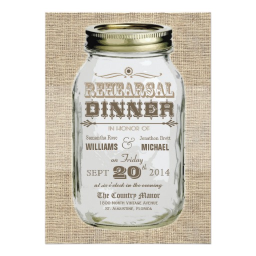 Mason Jar Rustic Vintage Look Rehearsal Dinner Card