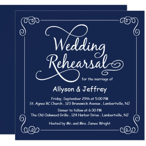 Midnight Blue Wedding Rehearsal Invitation
