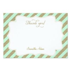 Mint Green and Gold Glitter Thank You Card