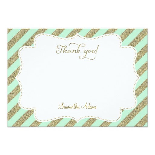 Mint Green and Gold Glitter Thank You Card