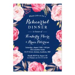 Modern Floral Wreath Navy Blue Rehearsal Dinner Card