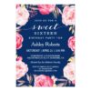 Modern Sweet 16 Birthday Navy Blue Floral Wreath Card