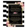 Modern Vintage Pink Floral Stripes Formal Wedding Invitation Card