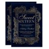 Modern floral faux gold navy watercolor Sweet 16 Card