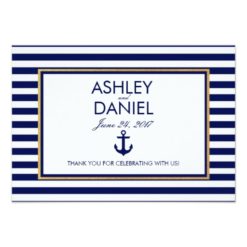 Nautical Blue Stripes Anchor Wedding Thank You Card