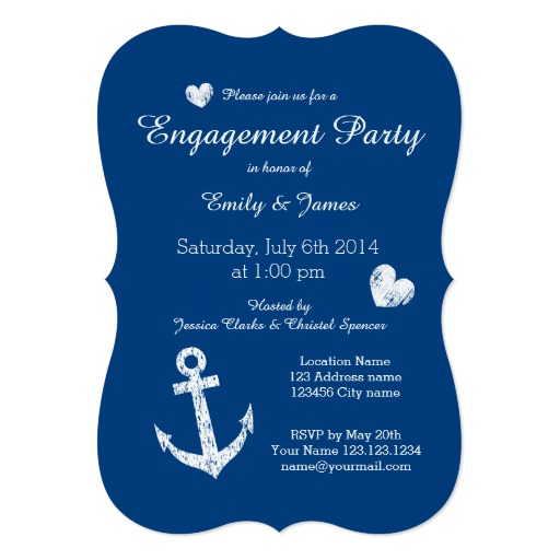 Nautical navy blue engagement party invitations