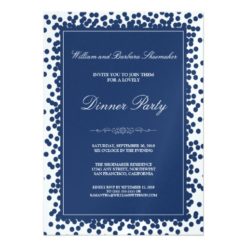 Navy Blue Confetti Dinner Party Invitation