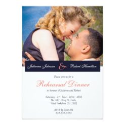 Navy Blue Coral Photo Rehearsal Dinner Invitation