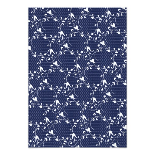 Navy Blue an White Lace Monogram Wedding Thank You Card - Image 2