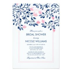 Navy Blush Pink Floral Watercolor Bridal Shower Card