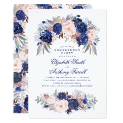 Navy Floral Elegant and Modern Engagement Party Card