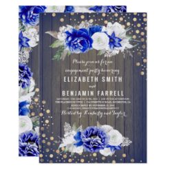 Navy Floral Rustic Engagement Party Card