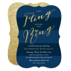 Navy Glitter Last Fling Bachelorette Party Invite