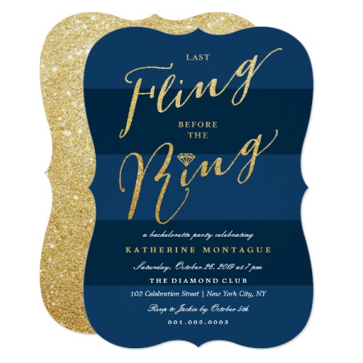 Navy Glitter Last Fling Bachelorette Party Invite