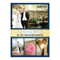 Navy Gold Multi-photo Wedding Thank You Cards