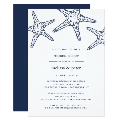 Navy & White Starfish Rehearsal Dinner Invitation