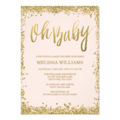 Oh Baby Blush Pink Gold Glitter Baby Shower Card