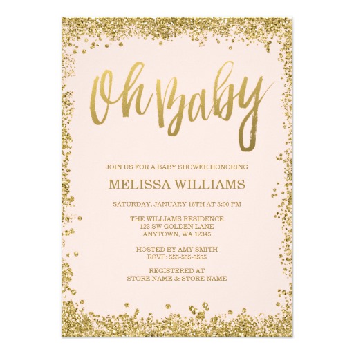 Oh Baby Blush Pink Gold Glitter Baby Shower Card