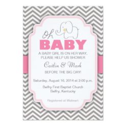 Oh Baby Elephant - Pink & Gray Baby Shower Invite