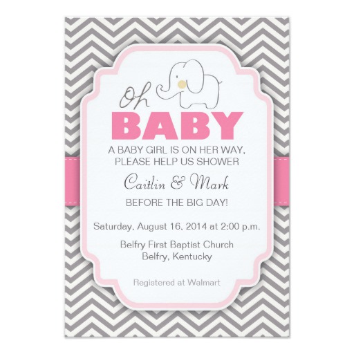 Oh Baby Elephant - Pink & Gray Baby Shower Invite