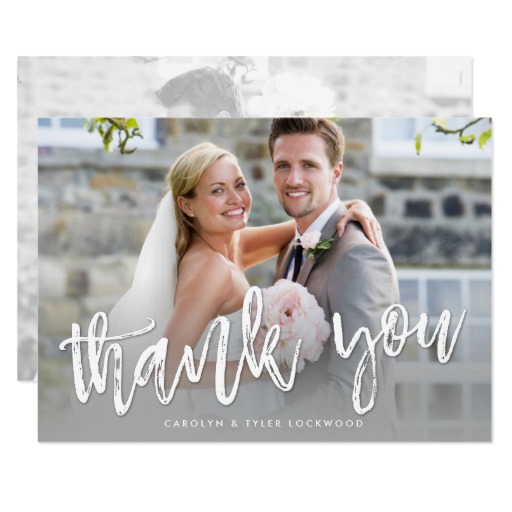 PHOTO THANK YOU hand lettered modern gray ombre Card