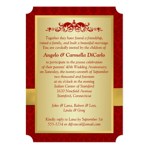 PRINTED RIBBON 40th Wedding Anniversary Invitation - Image 2