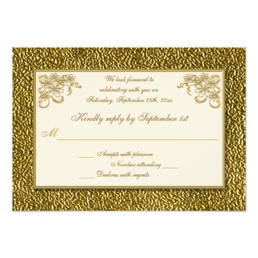 PRINTED RIBBON Ivory. Gold Floral Reply Card - Image 2