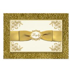 PRINTED RIBBON Ivory. Gold Floral Reply Card