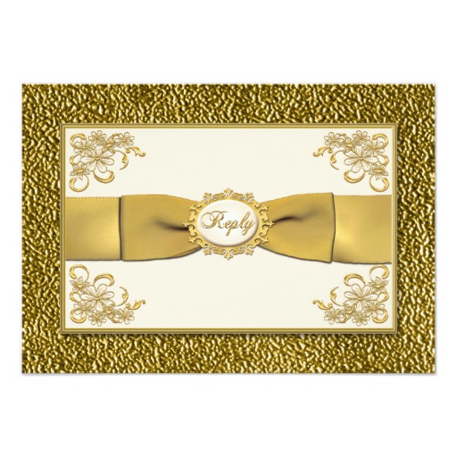PRINTED RIBBON Ivory. Gold Floral Reply Card