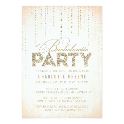 Peach & Gold Glitter Look Bachelorette Party Card
