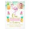 Photo Watercolor Flamingo 1st Birthday Invitation