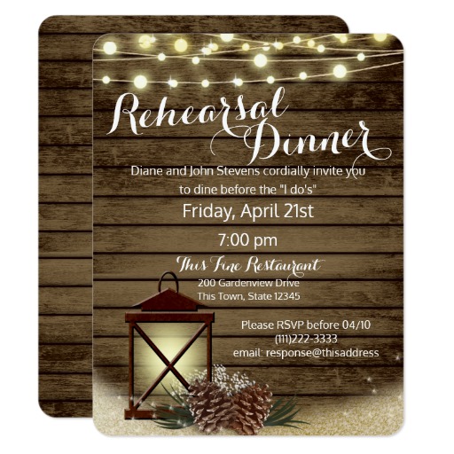 Pine Cones and Lantern Rustic Rehearsal Dinner Card