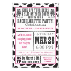 Pink Cow Print Cowgirl Bachelorette Party Invite