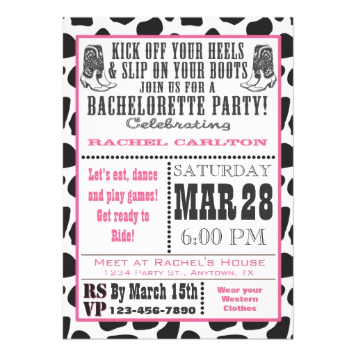 Pink Cow Print Cowgirl Bachelorette Party Invite