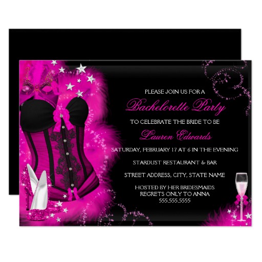 Pink Glam Feather Corset Bachelorette Party Invite