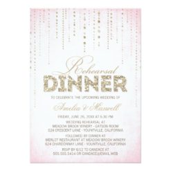 Pink & Gold Glitter Look Rehearsal Dinner Card