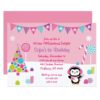 Pink Penguin Wonderland 1st Birthday Card