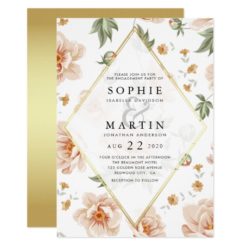 Pink Roses & Gold Elegant Floral Engagement Party Card