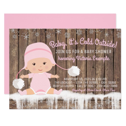 Pink Snowflake Baby its Cold Outside Baby Shower Card