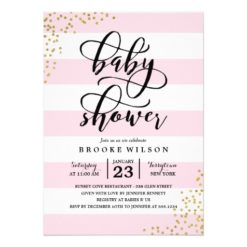 Pink Stripe Glitter Dots Baby Shower Invitation