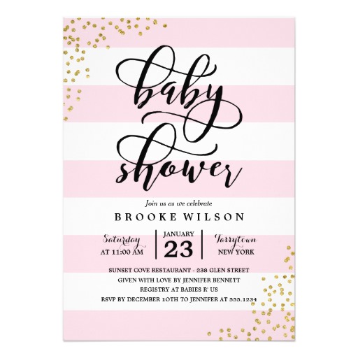 Pink Stripe Glitter Dots Baby Shower Invitation