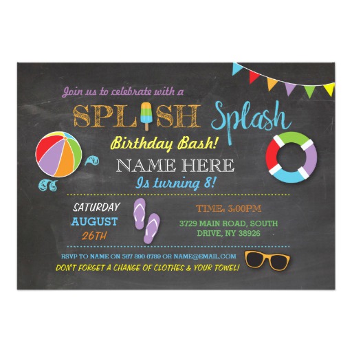 Pool Party Swimming Birthday Splish Splash Invite