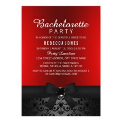 Pretty Black & Red Bow Bachelorette Party Invite